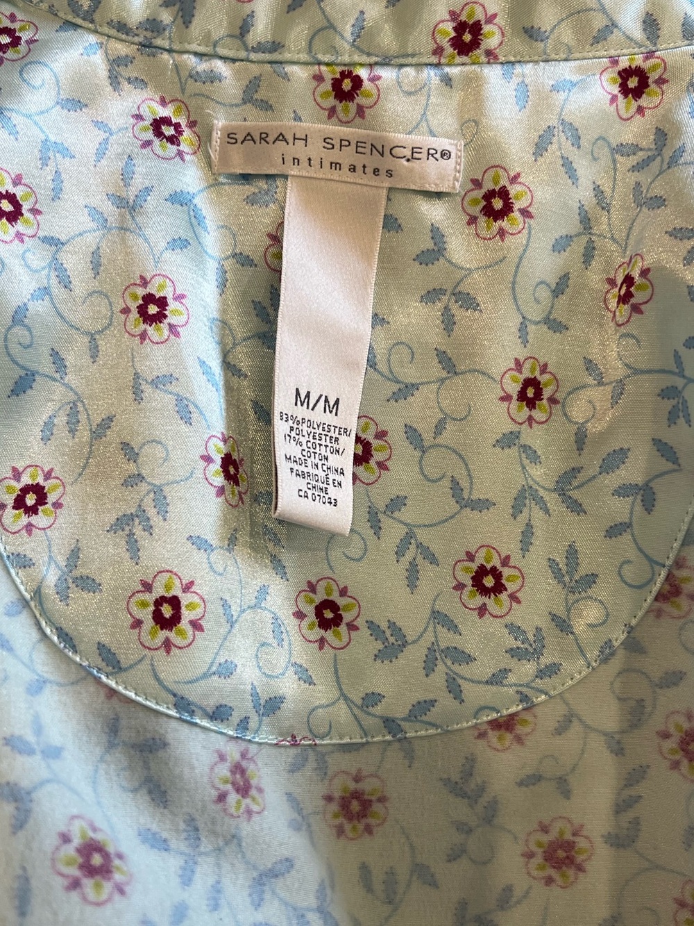 Vintage Y2K Ice Blue Satin Floral Frog Closure Mandarin Collar Pajama Set M - Picture 6 of 7